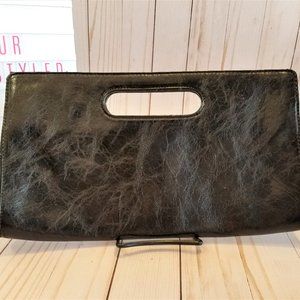 Express Flat Black Clutch Bag w/Magnetic Latch